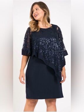 RM Richards - Women's Plus Size Sequin Lace Poncho Party Dress 8749W, Size 18W